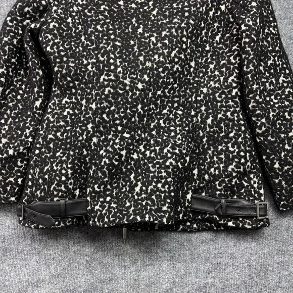 Karen Millen Leopard Print Faux Fur Collar Moto Jacket Women Black White Size 10